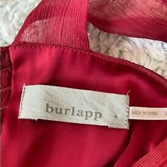 Anthropologie Burlapp Red Silk Cocktail Dress Ruched Roses Small Formal - Picture 7 of 11
